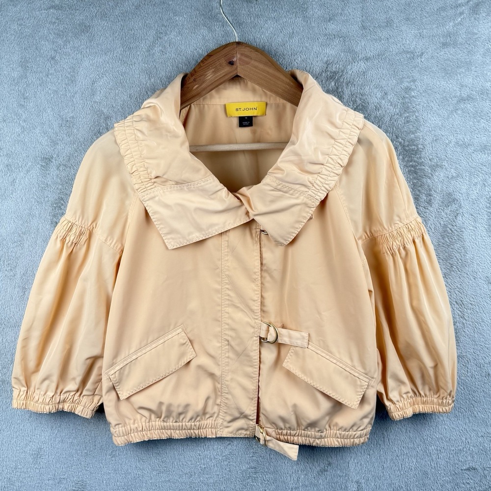 St. John Cropped Jacket Womens M Peach Bell Sleeve Lightweight‎ Nylon Preppy